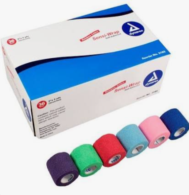 4" x 5 yds Box/18, Assorted Colors, Sensi Wrap, Self-Adherent, (Coban)