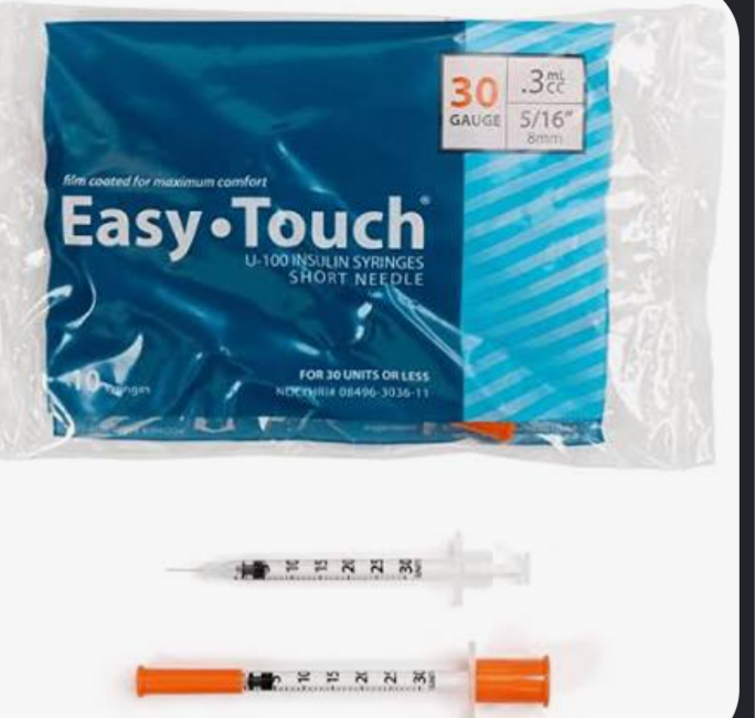 1mL, 30G x 0.5", Insulin Syringes, EasyTouch