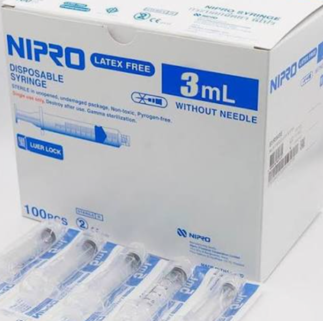 Syringes 3 mL Luer-Lock with 20G x 1" Hypodermic Needle, Nipro