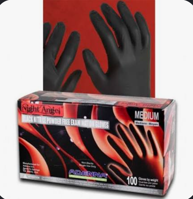 Medium, 4 mil, Night Angel Nitrile Gloves, Black, Box/100