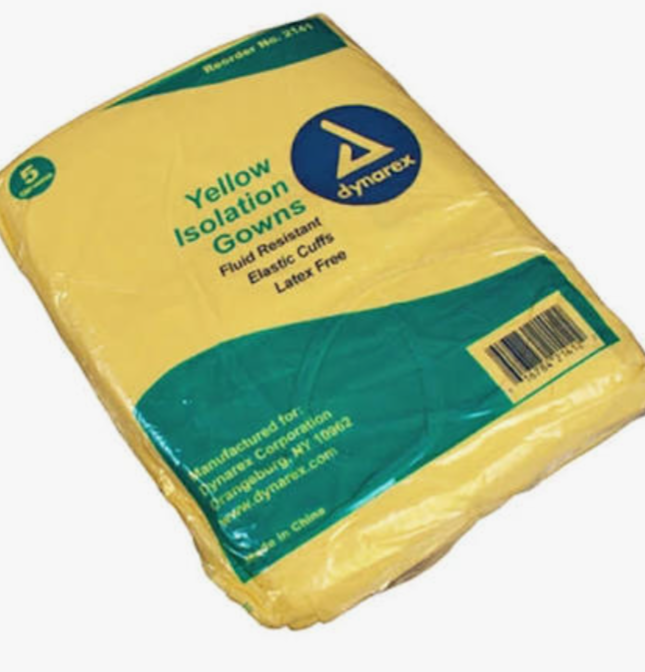 Fluid Resistant Isolation Gowns, Yellow, Pack/5, Case/10