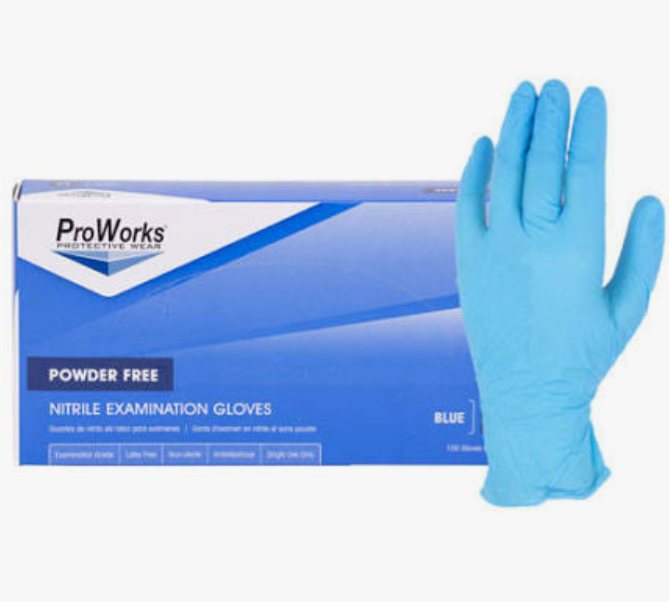 Large, 3 mil, Nitrile, ProWorks Exam Gloves, PF, Blue, 100/Box