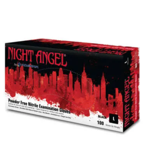 Large, 4 mil, Night Angel Nitrile Gloves, Black, Box/100