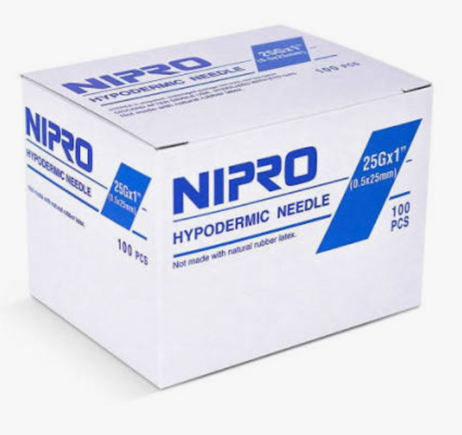 25G x 1", Hypodermic Needles, 100/Box