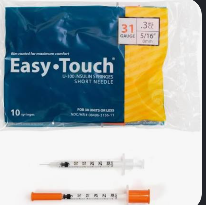 0.3mL, 31G x 5/16", Insulin Syringes, Easy Touch, Case/5