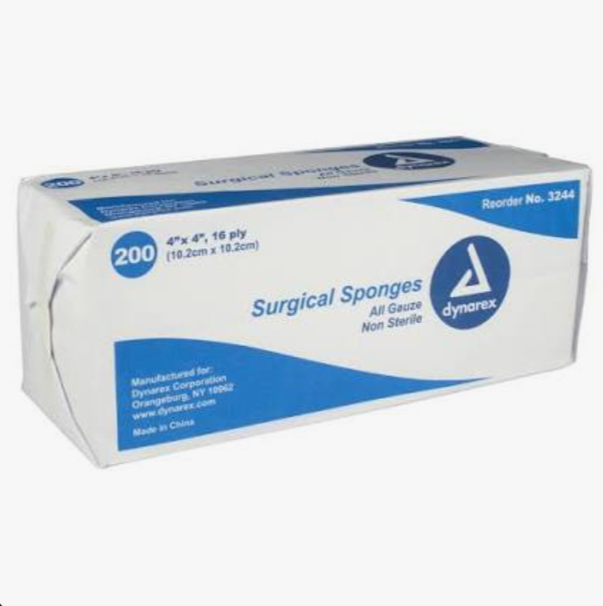 Gauze, Non-Sterile, 4"x 4" 12 Ply, 200/Pack
