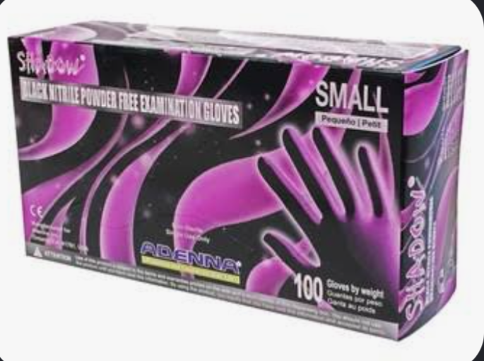 Small, 6 Mil, Nitrile, Shadow, Black Gloves, Box/100