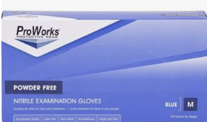 Medium, 3 mil, Nitrile, ProWorks Exam Gloves, PF, Blue, 100/Box