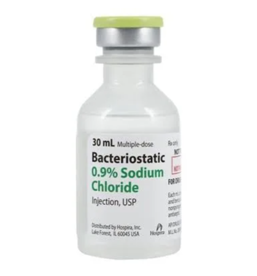 Bacteriostatic Sodium Chloride Injection, 0.9% Multidose Vial, 30 mL, Box/25, NDC: 0409-1966-02