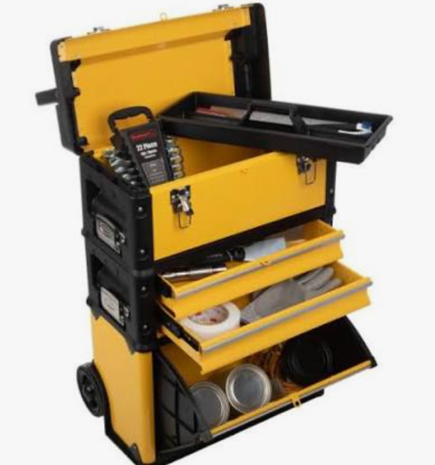 Stackable Mobile Tool Box with Wheels Black, Yellow, Clear
