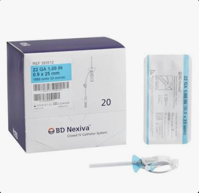 22G x 1", Nexiva, Each, Blood Control Closed IV Catheters, Single Port, BD, Blue