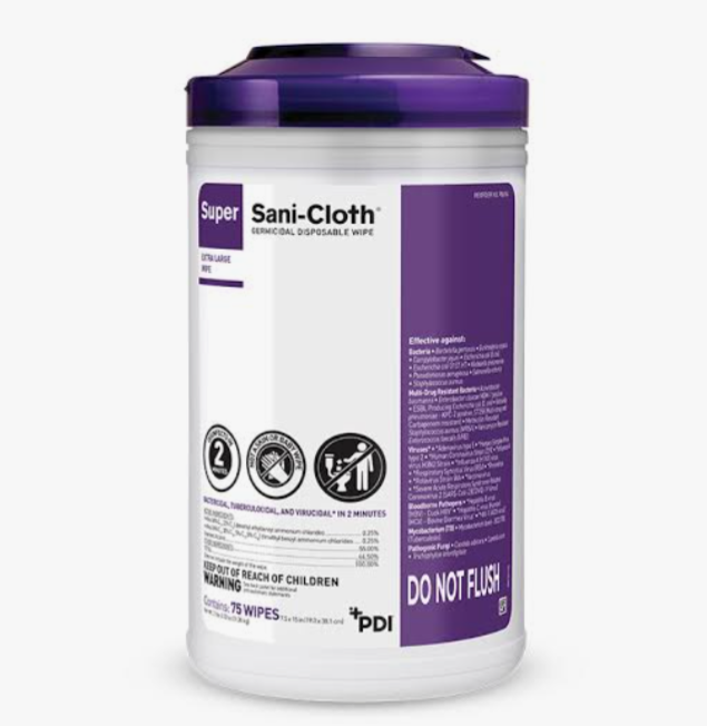 Super Sani-Cloth, 75 Wipes/Container, Germicidal Disposable Wipes, 7.5" x 15"
