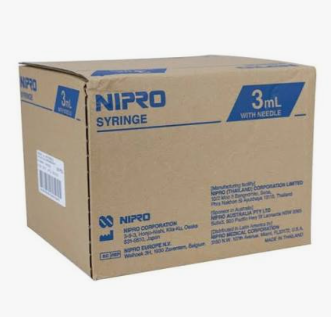 Syringes 3 mL Luer-Lock with 20G x 1.5" Hypodermic Needle, Nipro