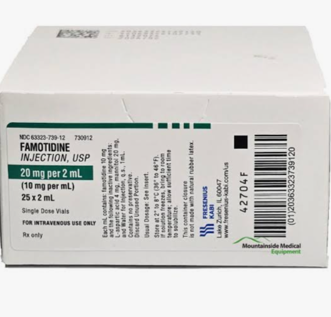 Famotidine Injection (Pepcid), 20mg/2mL (10mg/mL) SDV (Cold Item), 25/Box