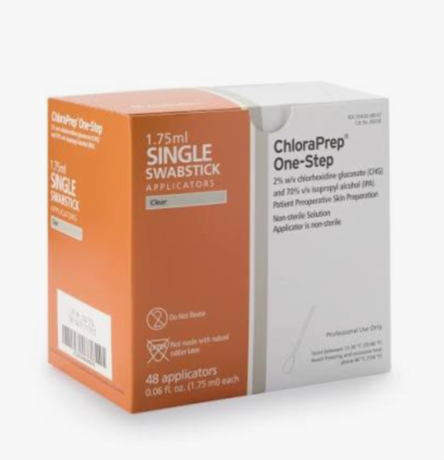 Impregnated Swabstick ChloraPrep One-Step 2%/70% Strength CHG(Chlorhexidine Gluconate) / Isopropyl Alcohol NonSterile 48/Box