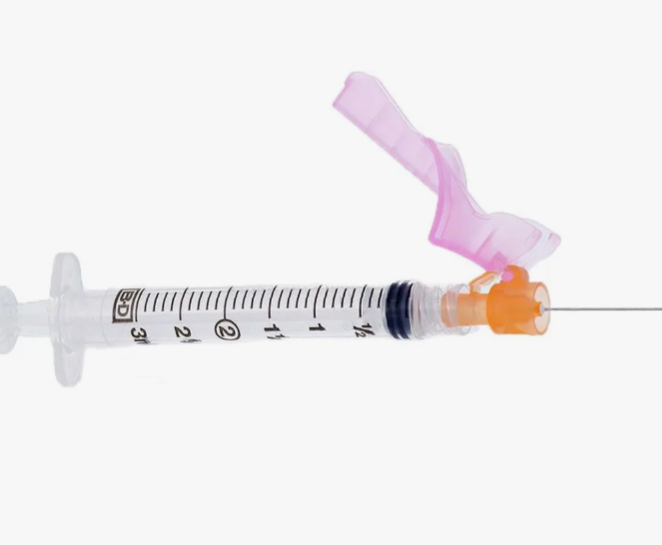 3 mL, 25G x 5/8", Box/100, Safety Syringes w/ Needle, Luer-Lock