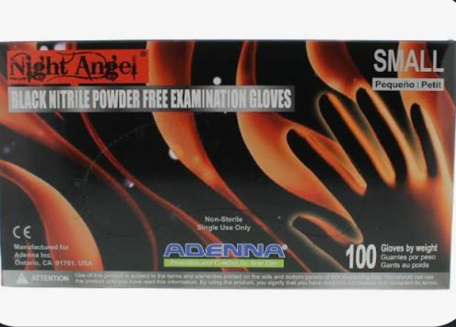 Small, 4 mil, Night Angel Nitrile Gloves, Black, Box/100