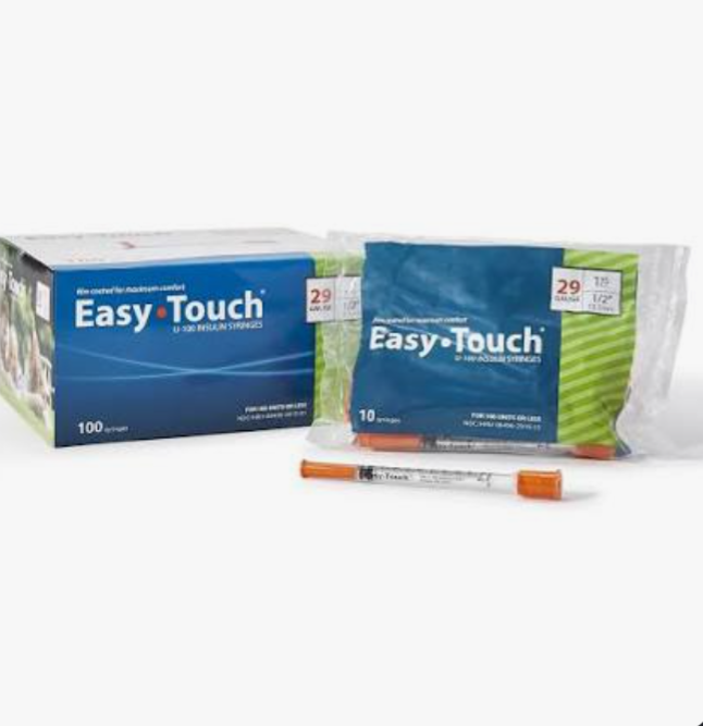 1mL, 29G x 0.5", Insulin Syringes, EasyTouch, Box/100