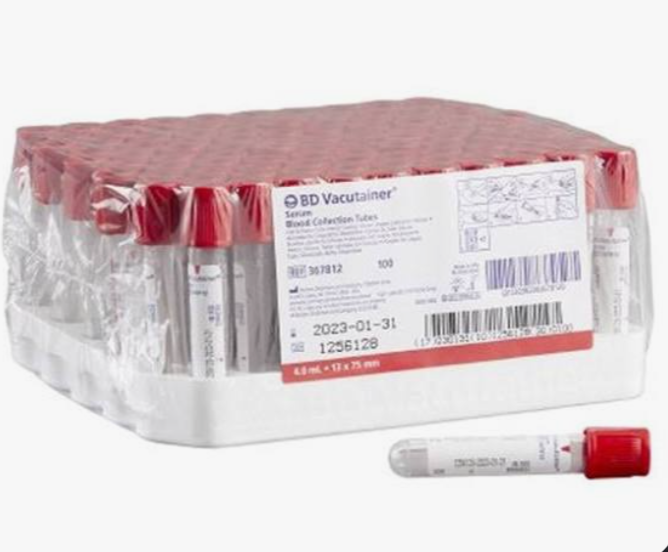 BD Vacutainer Blood Collection Serum Tube, Clot Activator, Red, 13 X 75 mm, 4 mL