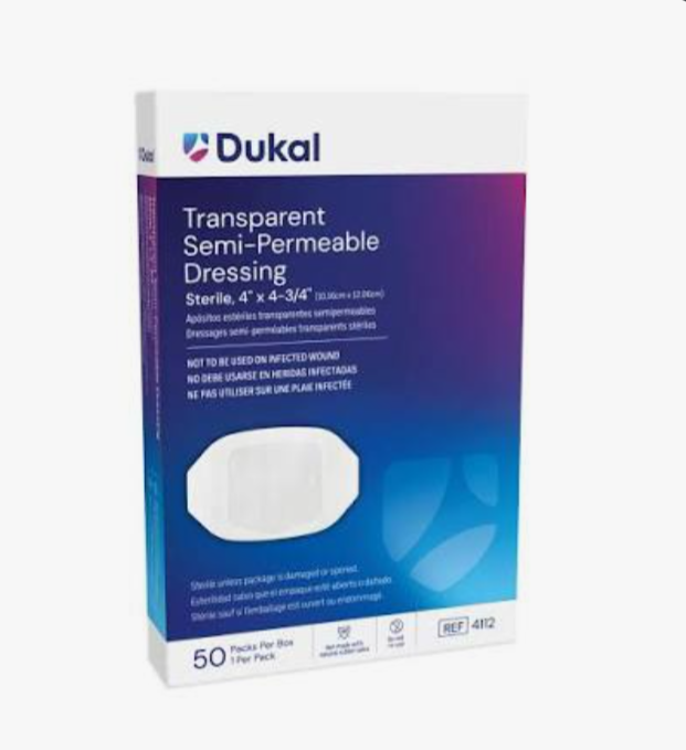 4" x 4 3/4", 50/Box, Transparent Semi-Permeable Dressing, (Tegaderm), Dukal Brand